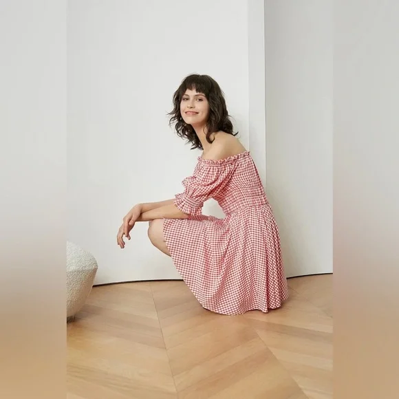 J.ING Red Plaid Off Shoulder Mini Dress Size XS NWT - Picture 9 of 14